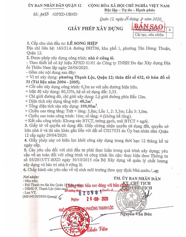 dự án one palace q 12 đã có giấy phép xây dựng