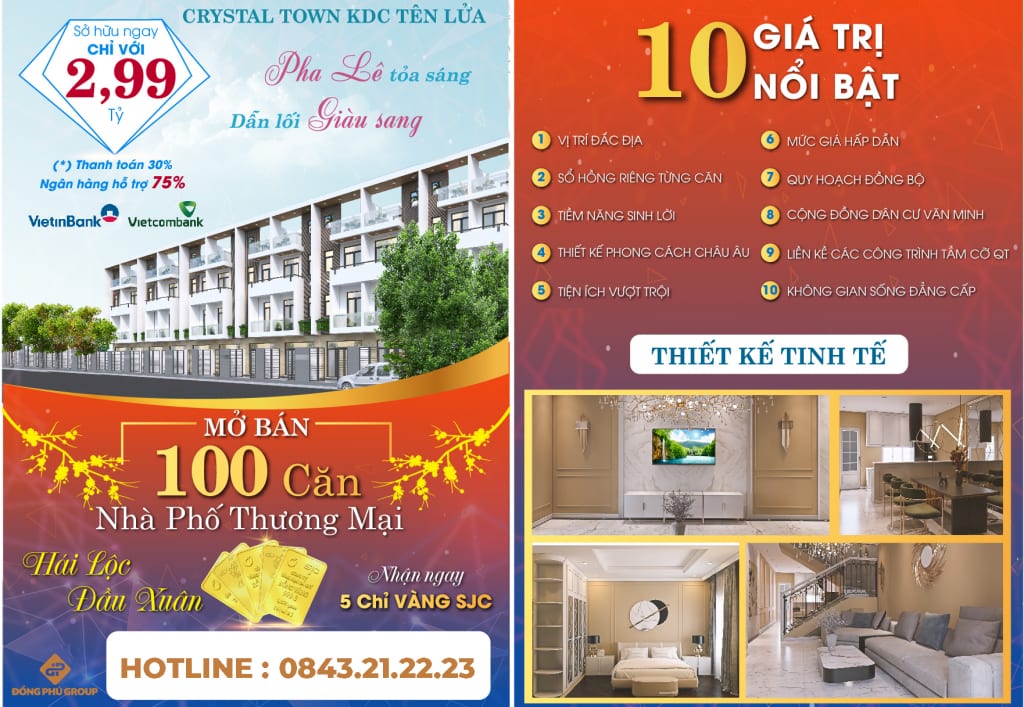 chính sách tặng vàng cho khách hàng tại dự án crystal town